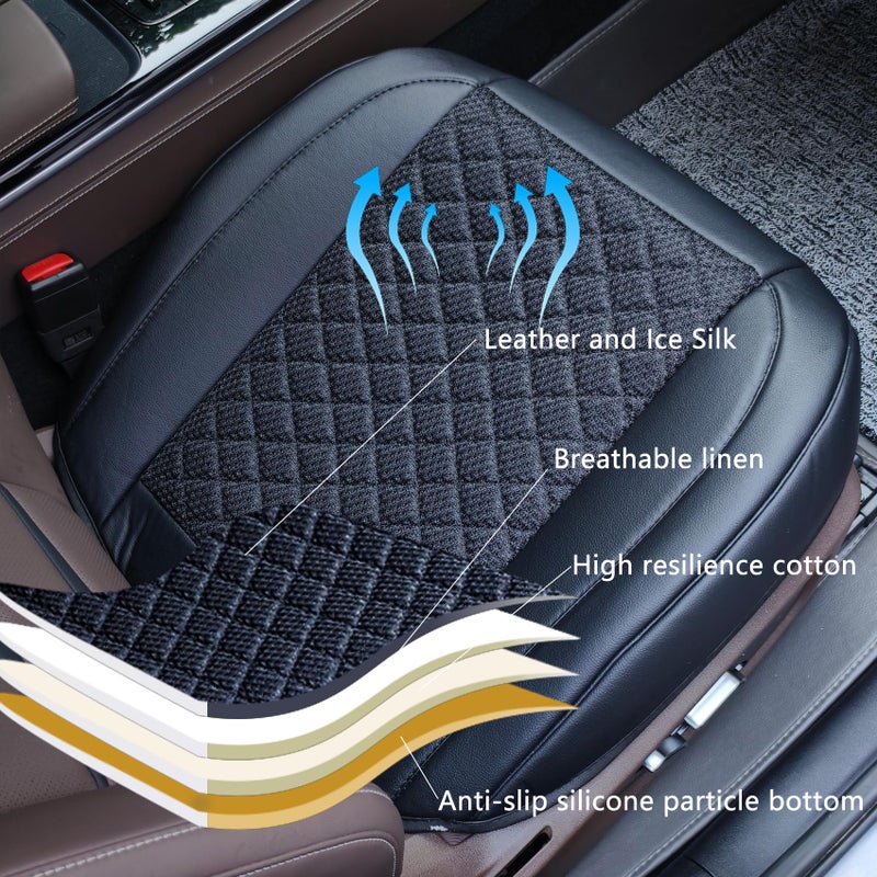 Suninbox Leather Bottom Car Seat Covers,Front Seat Only Black Ice Silk Car Seat Cushion Pad Mat,Ventilated Breathable,Car Seat Protector for Leather Seats (1 Pack Black) - Image 3